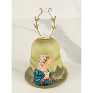 Bisque Praying Madonna Bell 5 3/4" Porcelain 1979 Hand Painted Roman Mexico